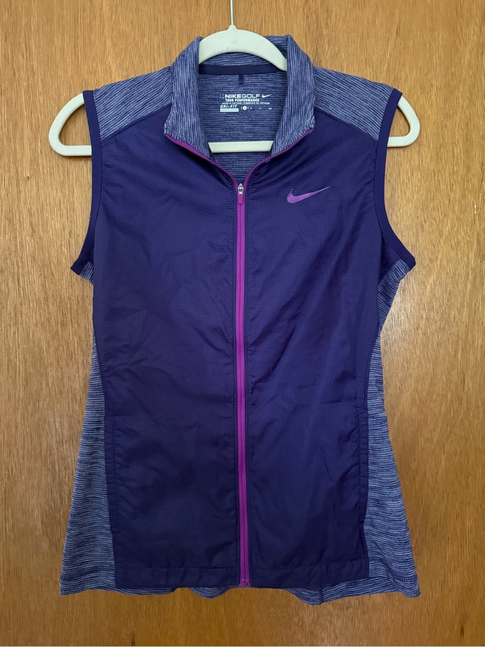 Women’s Nike Heathered Purple Golf Tank with Pink Zip — SMALL